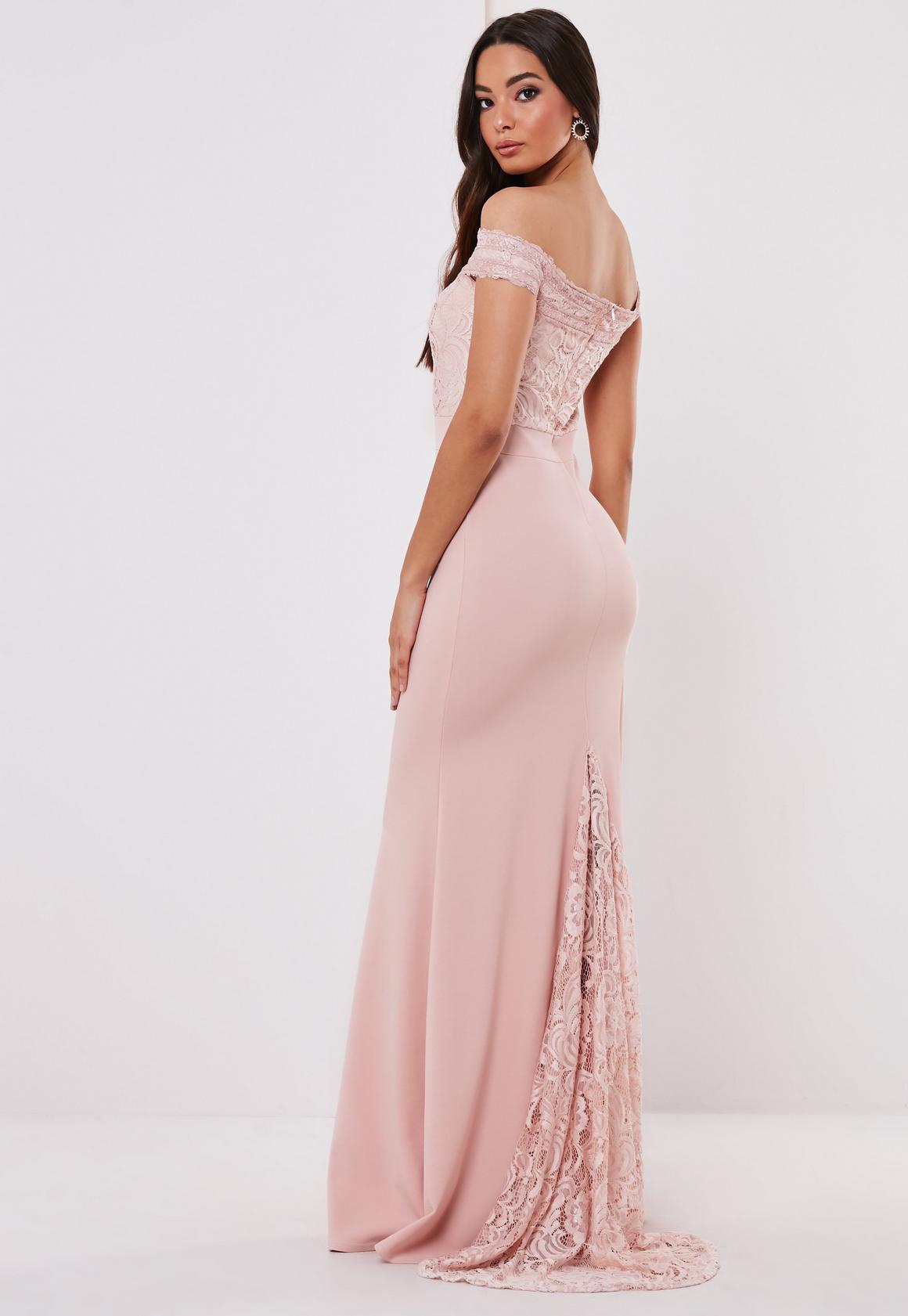 lace bardot fishtail dress